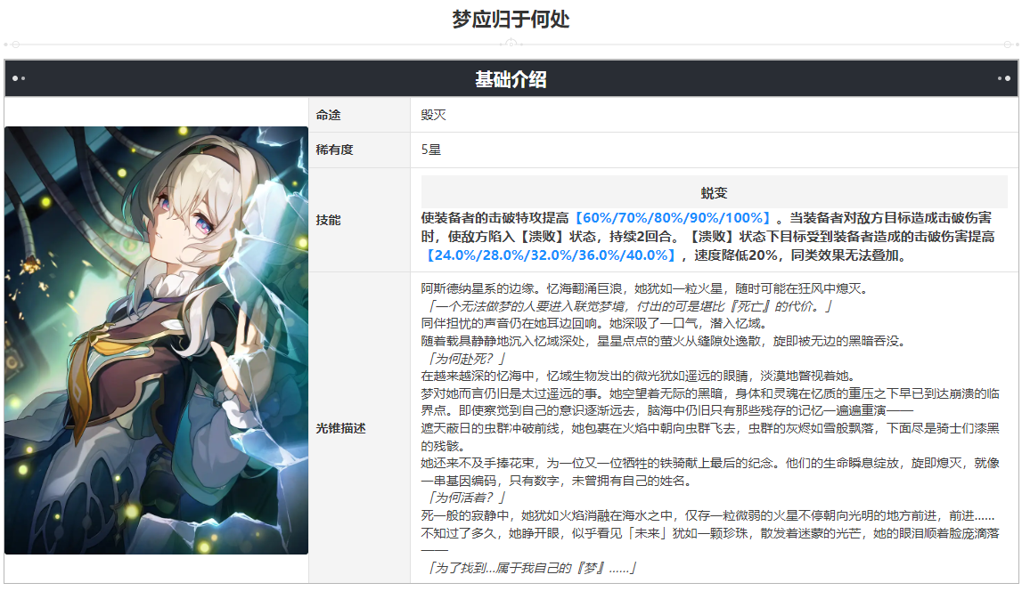 《崩坏：星穹铁道》流萤光锥图鉴及突破材料指南